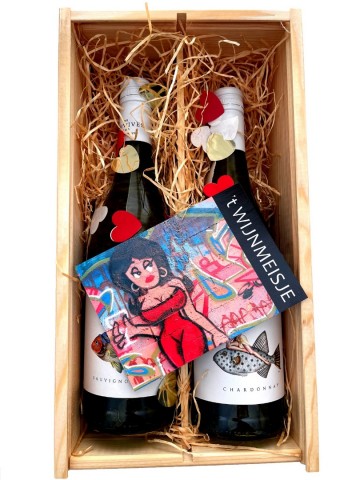 Houten wijnkistje 2 fles